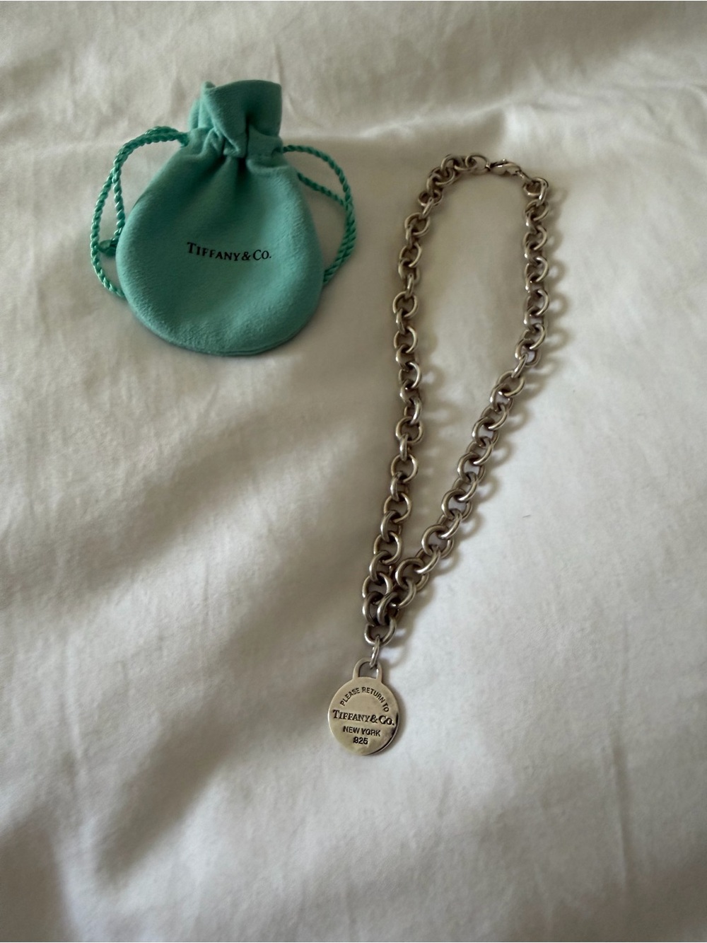 Tiffany & Co. 925 Silver Chunky Round Tag Necklace Y2K
